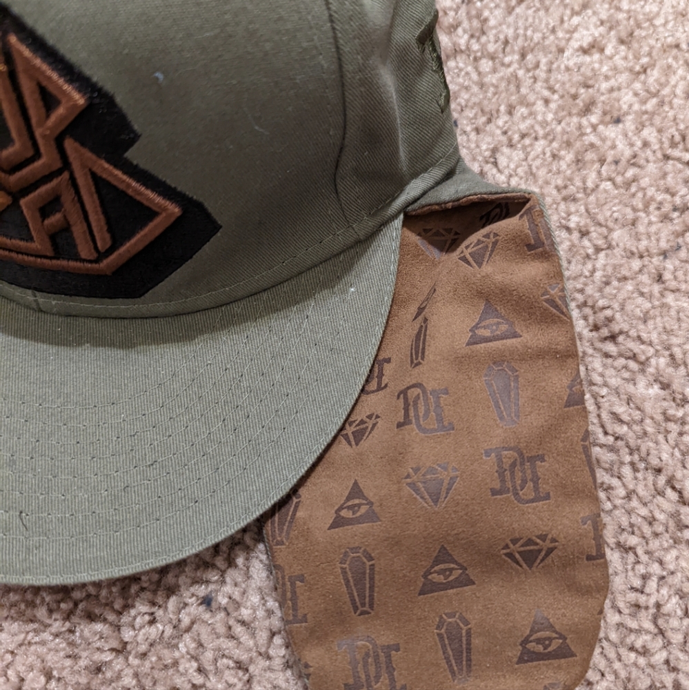 DROPDEAD Army Green Patterned Faux Leather Embossed Print DD Fitted Hat
